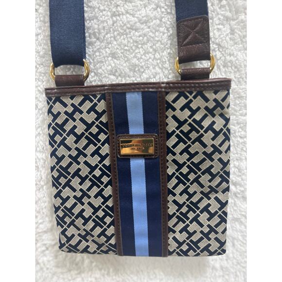 Tommy Hilfiger Crossbody Bag Blue Geometric Stripe Adj Strap Gift under $50 - Picture 5 of 6